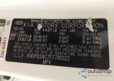 2015 Kia Sportage Lx z USA, uszkodzony, nr VIN KNDPB3AC7F7781022